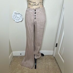 Hudson Low Rise Flare Pants Linen Blend Raw Hem Distressed Wide Leg Size 24 Y2K